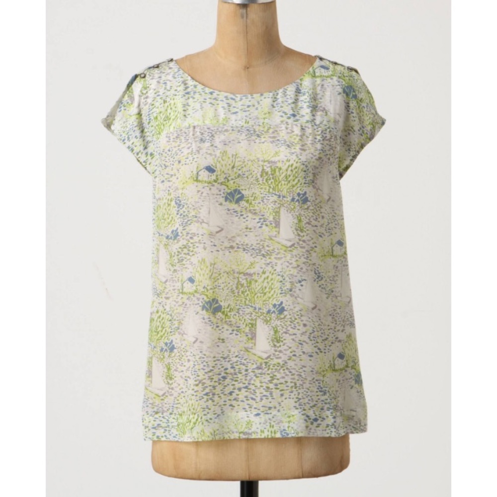 Anthropologie 100% silk top nautical boat motif 4
